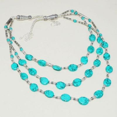 Tqa 177a collier sautoir parure turquoise bleue 3rangs ethnique achat vente bijou argent 925
