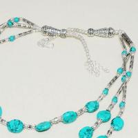 Tqa 177b collier sautoir parure turquoise bleue 3rangs ethnique achat vente bijou argent 925