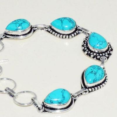 TQA-248 - joli BRACELET Ethnique avec 5 cabochons en TURQUOISE bleue 10 x 12 mm - Monture Argent 925 - 85 carats 17 gr