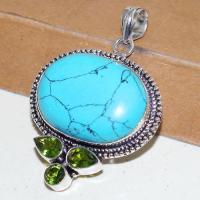 Tqa 242b pendentif pendant turquoise howlite peridots 24x32mm achat vente bijou argent 925