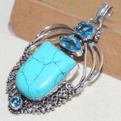 Tqa 246c pendentif pendant turquoise howlite 20x30mm topaze achat vente bijou argent 925