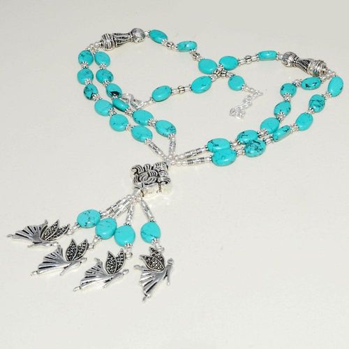Tqa 272d collier parure sautoir turquoise papillons 51gr tibet achat vente bijou argent 925