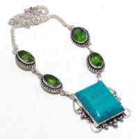 Tqa 298a collier parure sautoir turquoise peridot 21gr 22x28mm tibet achat vente bijou argent 925