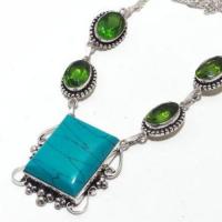 Tqa 298b collier parure sautoir turquoise peridot 21gr 22x28mm tibet achat vente bijou argent 925