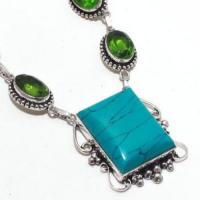 Tqa 298c collier parure sautoir turquoise peridot 21gr 22x28mm tibet achat vente bijou argent 925