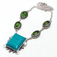 Tqa 298d collier parure sautoir turquoise peridot 21gr 22x28mm tibet achat vente bijou argent 925