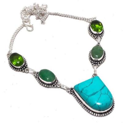 Tqa 299a collier parure sautoir turquoise peridot 32gr 24x30mm tibet achat vente bijou argent 925