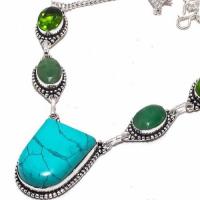 Tqa 299b collier parure sautoir turquoise peridot 32gr 24x30mm tibet achat vente bijou argent 925
