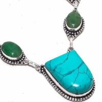 Tqa 299c collier parure sautoir turquoise peridot 32gr 24x30mm tibet achat vente bijou argent 925