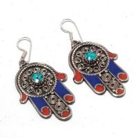 Tqa 302a boucles oreilles hamsa orientale turquoise corail lapis lazuli achat vente argent 925