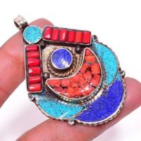 Tqa 306a pendentif pendants 22gr 40x60mm turquoises lapis corail tibet achat vente bijou argent