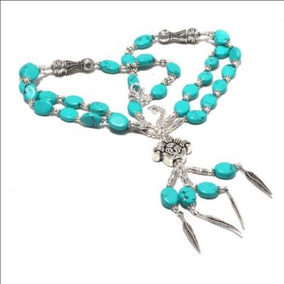 Tqa 324a collier parure sautoir turquoise pendentifs plumes 47gr achat vente bijou argent 925