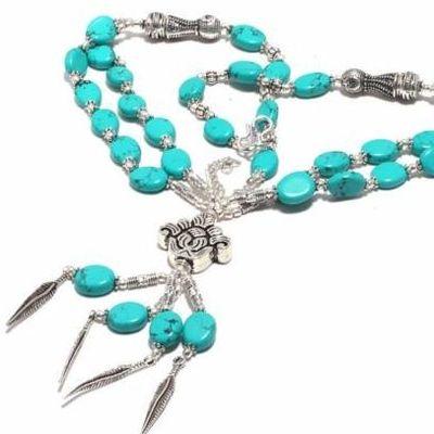 Tqa 324b collier parure sautoir turquoise pendentifs plumes 47gr achat vente bijou argent 925