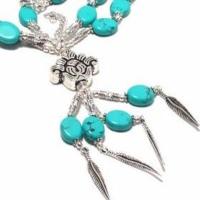 Tqa 324c collier parure sautoir turquoise pendentifs plumes 47gr achat vente bijou argent 925