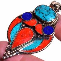 Tqa 326g pendentif pendant 20gr turquoise lapis lazuli corail 35x60mm vente bijou argent 925