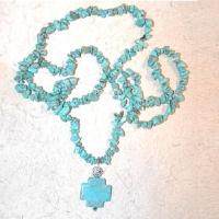 Tqa 348a collier parure sautoir turquoise croix 65gr argent 925 ethnique achat vente