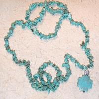 Tqa 348b collier parure sautoir turquoise croix 65gr argent 925 ethnique achat vente