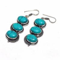 Tqa 352b boucles pendants oreilles turquoise 80mm 18gr achat vente bijou argent 925