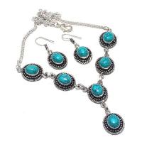 Tqa 362a collier boucles oreilles turquoise 8x10mm 36gr achat vente bijou argent 925