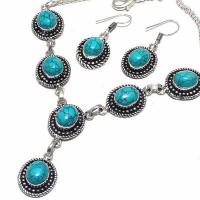 Tqa 362b collier boucles oreilles turquoise 8x10mm 36gr achat vente bijou argent 925