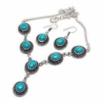 Tqa 362d collier boucles oreilles turquoise 8x10mm 36gr achat vente bijou argent 925