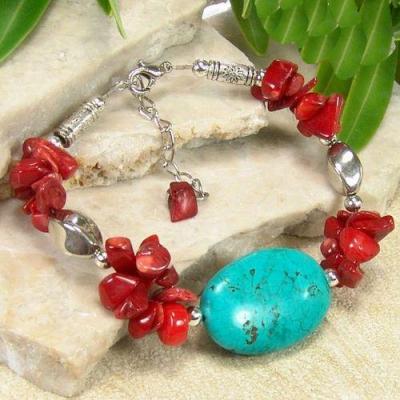 Tqa 377a bracelet 25gr turquoise corail achat vente bijou pierre naturelle argent 925