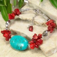 Tqa 377b bracelet 25gr turquoise corail achat vente bijou pierre naturelle argent 925