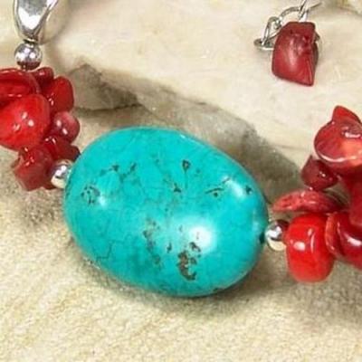 Tqa 377a bracelet 25gr turquoise corail achat vente bijou pierre naturelle argent 925