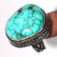 Tqa 615c bague chevaliere t59 16gr 25x30mm turquoise ethnique tibet achat vente bijou argent 925