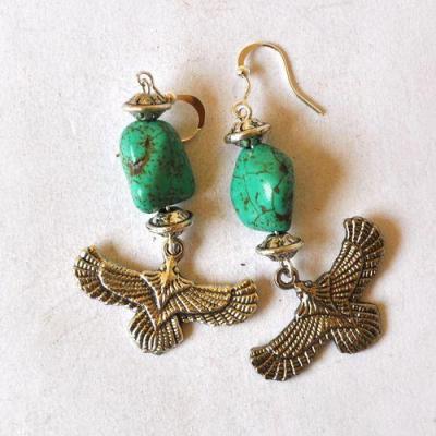 Tqa 785 boucles oreilles egyptienne orientales turquoise faucon horus 50mm 13gr argent925 3