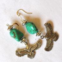 Tqa 785 boucles oreilles egyptienne orientales turquoise faucon horus 50mm 13gr argent925 5 