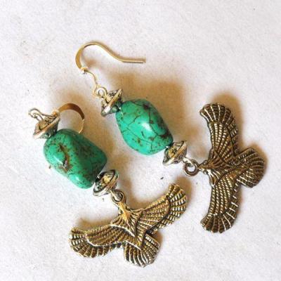 Tqa 785 boucles oreilles egyptienne orientales turquoise faucon horus 50mm 13gr argent925 3 