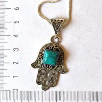 Tqa 786 pendentif pendant chaine hamsa fatima 40mm turquoise argent 1 