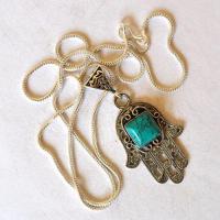 Tqa 786 pendentif pendant chaine hamsa fatima 40mm turquoise argent 3