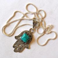 Tqa 786 pendentif pendant chaine hamsa fatima 40mm turquoise argent 4