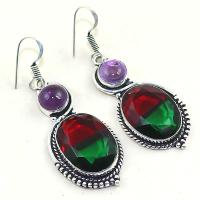 Trm 031a boucles pendants oreilles tourmaline amethyste achat vente bijou monture argent 925