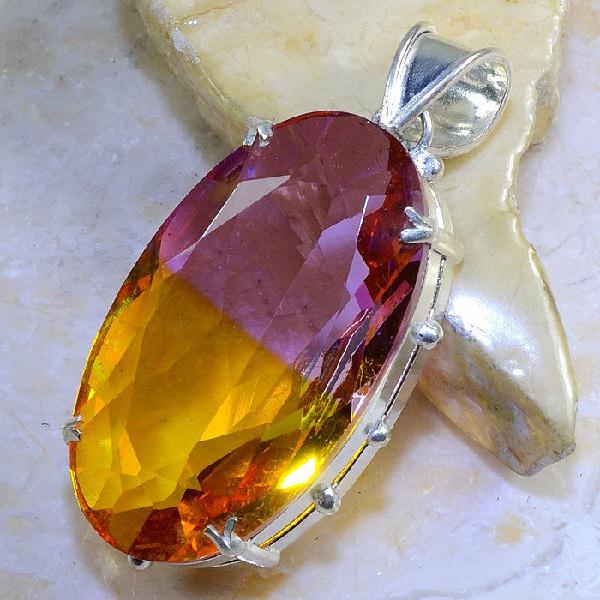 Trm 055b pendentif tourmaline ametrine pierre taillee achat vente bijou argent 925