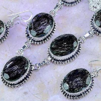 Trm 129a parure collier boucles tourmaline quartz rutile pierre achat vente bijou argent 925