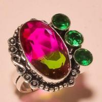 Trm 208a bague t reglable tourmaline rose verte quartz bijoux medievale argent 925 vente achat 1 1