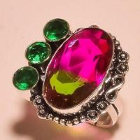 Trm 208b bague t reglable tourmaline rose verte quartz bijoux medievale argent 925 vente achat 1 1