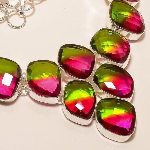 Trm 259c collier parure sautoir tourmaline watermelon achat vente bijou argent 925