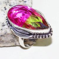 Trm 299b bague chevaliere t61 tourmaline 16x32 rose verte pierre achat vente bijou argent 925 1