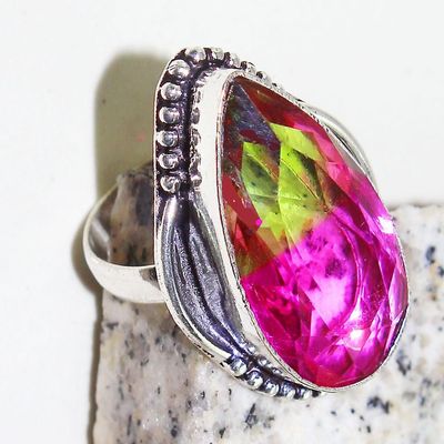 Trm 299c bague chevaliere t61 tourmaline 16x32 rose verte pierre achat vente bijou argent 925 1