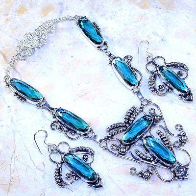 Trm 305a collier boucles oreilles sautoir tourmaline bleue ovales achat vente bijou argent 925