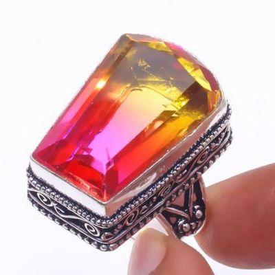 Trm 317a bague chevaliere t60 15gr tourmaline 18x26 or rose pierre achat vente bijou argent 925