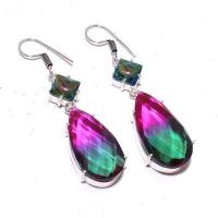 Trm 321a boucles oreilles tourmaline 1gr rose vert goutte 18x30mm achat vente bijou argent 925