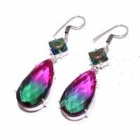 Trm 321b boucles oreilles tourmaline 1gr rose vert goutte 18x30mm achat vente bijou argent 925