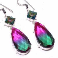 Trm 321c boucles oreilles tourmaline 1gr rose vert goutte 18x30mm achat vente bijou argent 925