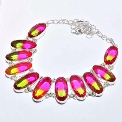 Trm 322c collier parure tourmaline 122gr rose peridot ovales 15x33mm achat vente bijou argent 925