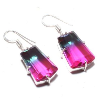 Trm 327a boucles oreilles tourmaline 11gr rose bleues trapeze 15x22mm achat vente bijou argent 925